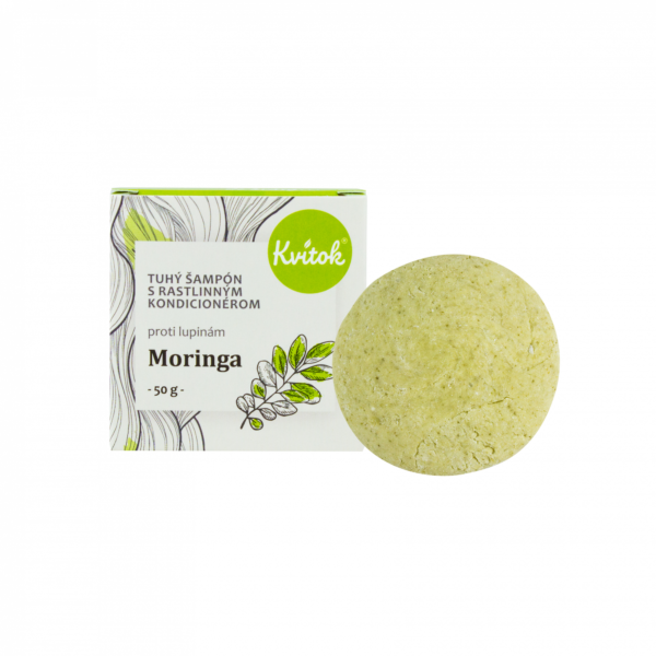 Kvitok Tuhý šampon s kondicionérem proti lupům Moringa - 50 g - lesklé vlasy bez lupů