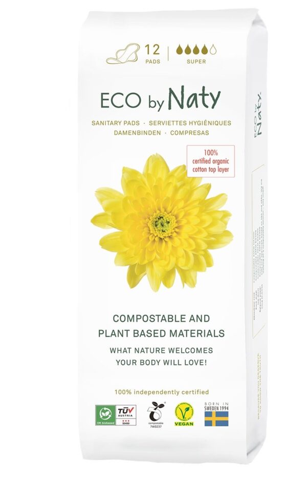 Eco by Naty Denní vložky s křidélky - super (12 ks) - vnitřní vrstva z biobavlny, 4 kapičky