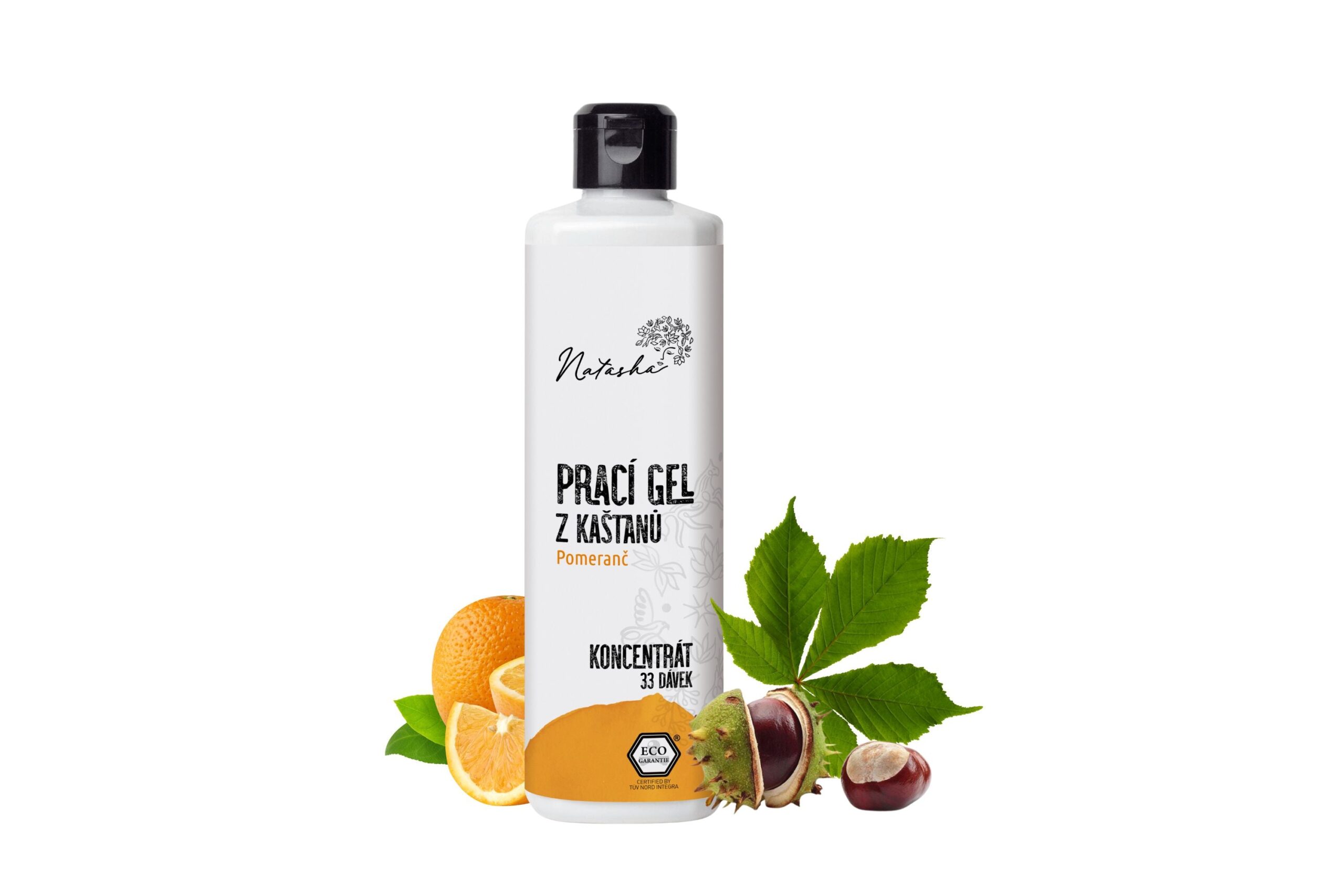 Natasha Prací gel z kaštanů Pomeranč - koncentrát - 500 ml - 33 pracích dávek v 500 ml