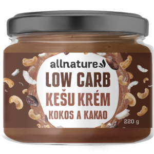 Allnature Kešu krém LOW carb -  kokos a kakao (220 g) - bohatý na vitamíny a zdravé tuky