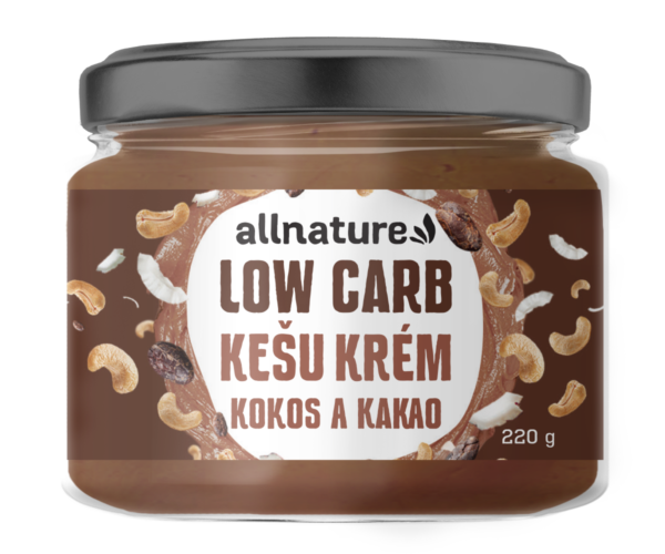 Allnature Kešu krém LOW carb -  kokos a kakao (220 g) - bohatý na vitamíny a zdravé tuky