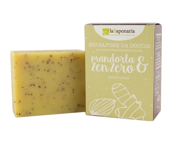 laSaponaria Tuhé olivové mýdlo peelingové BIO - Mandle a zázvor (100 g)