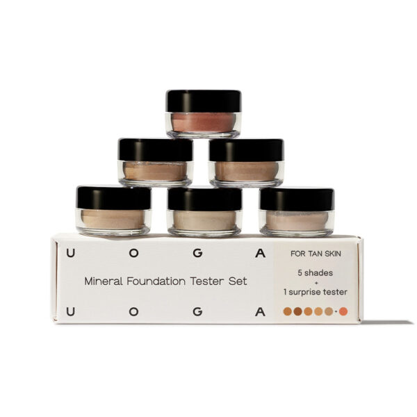 Uoga Uoga Sada testerů Minerální make-up (6 x 0,7 g) - Tan - 5 make-upů + 1 tvářenka podle odstínu pleti