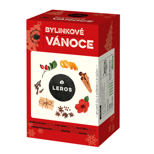 LEROS Bylinný čaj s kořením Bylinkové Vánoce - nálev. sáčky (20 x 2 g) - chuť skořice a lékořice, čaj z bylin a koření