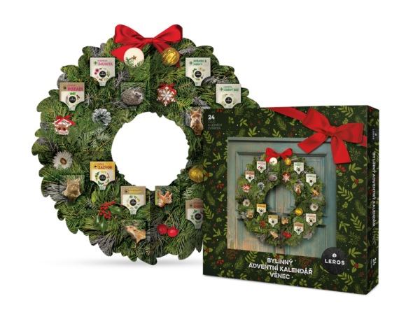 LEROS Bylinný adventní kalendář (24 nálev. sáčků) - Věnec - odpočítávejte dny do vánoc s čajem v ruce