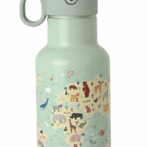Bioloco Dětská nerezová termolahev s brčkem (350 ml) - Zvířecí svět - udrží nápoj teplý 10 h / studený 24 h