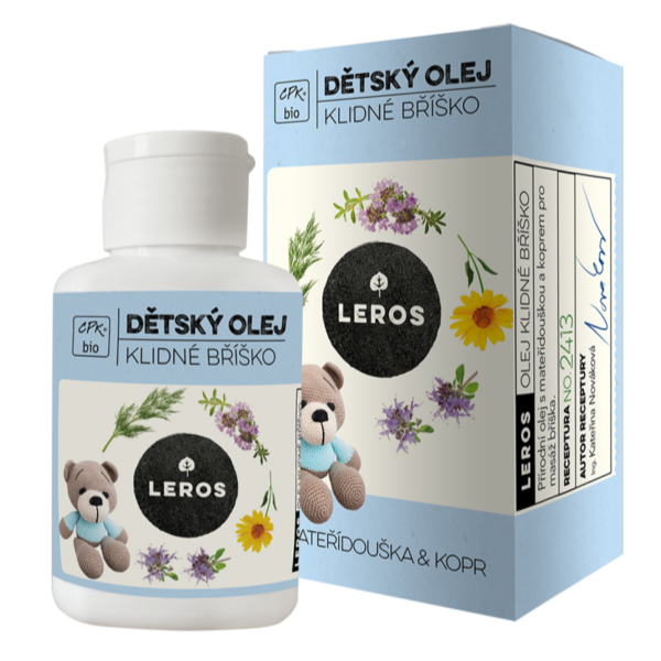 LEROS Dětský olej na klidné bříško BIO (60 ml) - pro masáž bříška, přináší úlevu a uvolnění