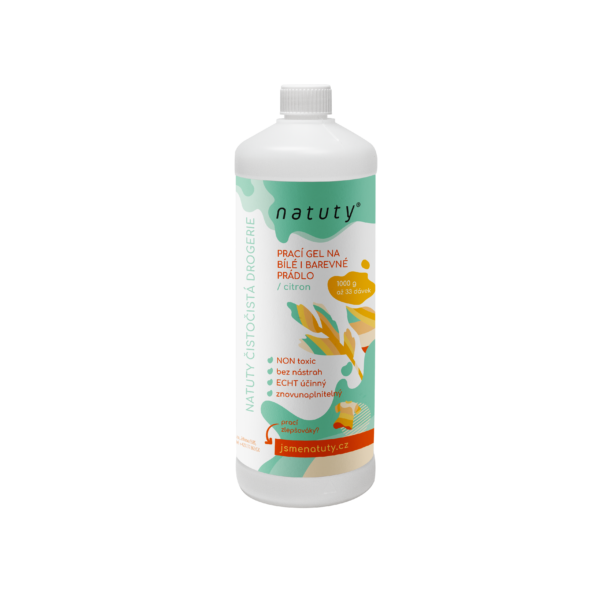 Natuty Prací gel na bílé i barevné prádlo s vůní citronu (1 l) - 33 pracích dávek v 1 litru
