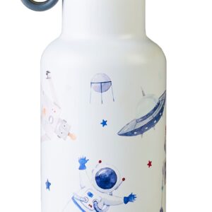 Bioloco Dětská nerezová termolahev s brčkem (350 ml) - Roboti a astronauti - udrží nápoj teplý 10 h / studený 24 h