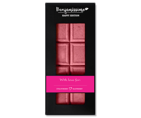 Benjamíssimo Čokoláda Very Berry s jahodou a malinou BIO (60 g) - alternativa bílé čokolády