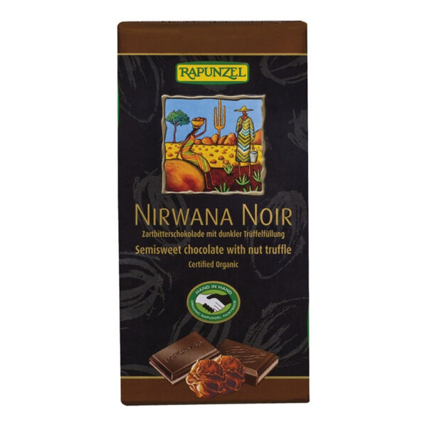 Rapunzel Tmavá čokoláda Nirwana Vegan Noir s nugátem BIO (100 g) - dokonale krémová i bez mléka