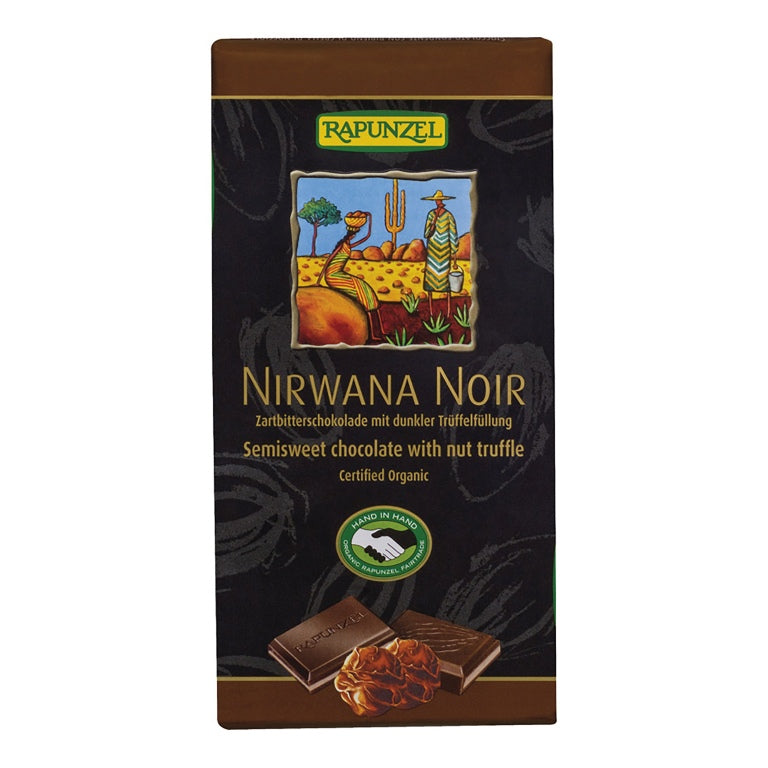 Rapunzel Tmavá čokoláda Nirwana Vegan Noir s nugátem BIO (100 g) - dokonale krémová i bez mléka