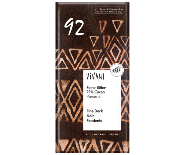 Vivani Tmavá čokoláda 92% Panama BIO (80 g) - jemně slazená nektarem z kokosových květů