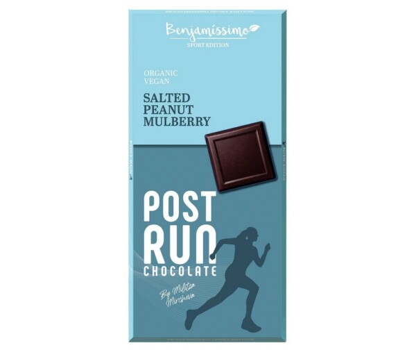 Benjamíssimo Tmavá čokoláda Post Run s arašídy a moruší BIO (60 g) - nevšední kombinace chutí