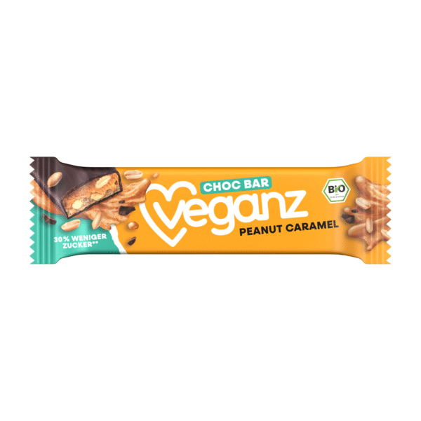 Veganz Čokoládová tyčinka s arašídy a karamelem BIO (50 g) - bez umělých přísad