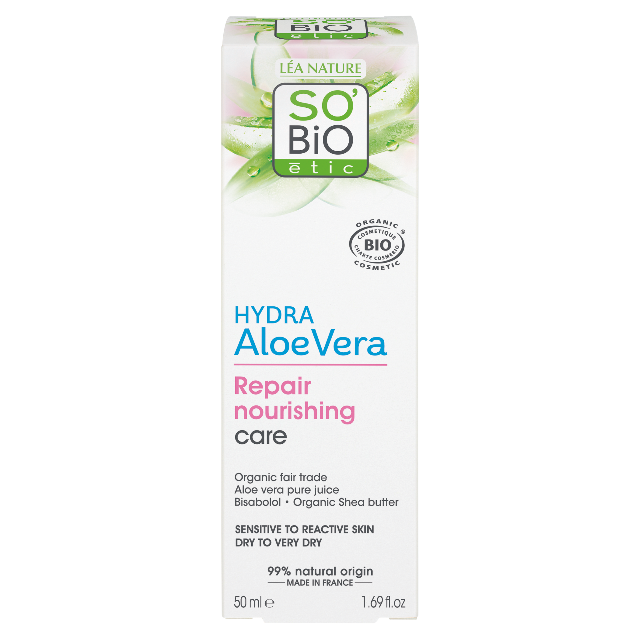 SO’BiO étic Péče výživná reparační s Aloe vera pro citlivou pleť BIO (50 ml) - hydratuje a vyživuje pleť