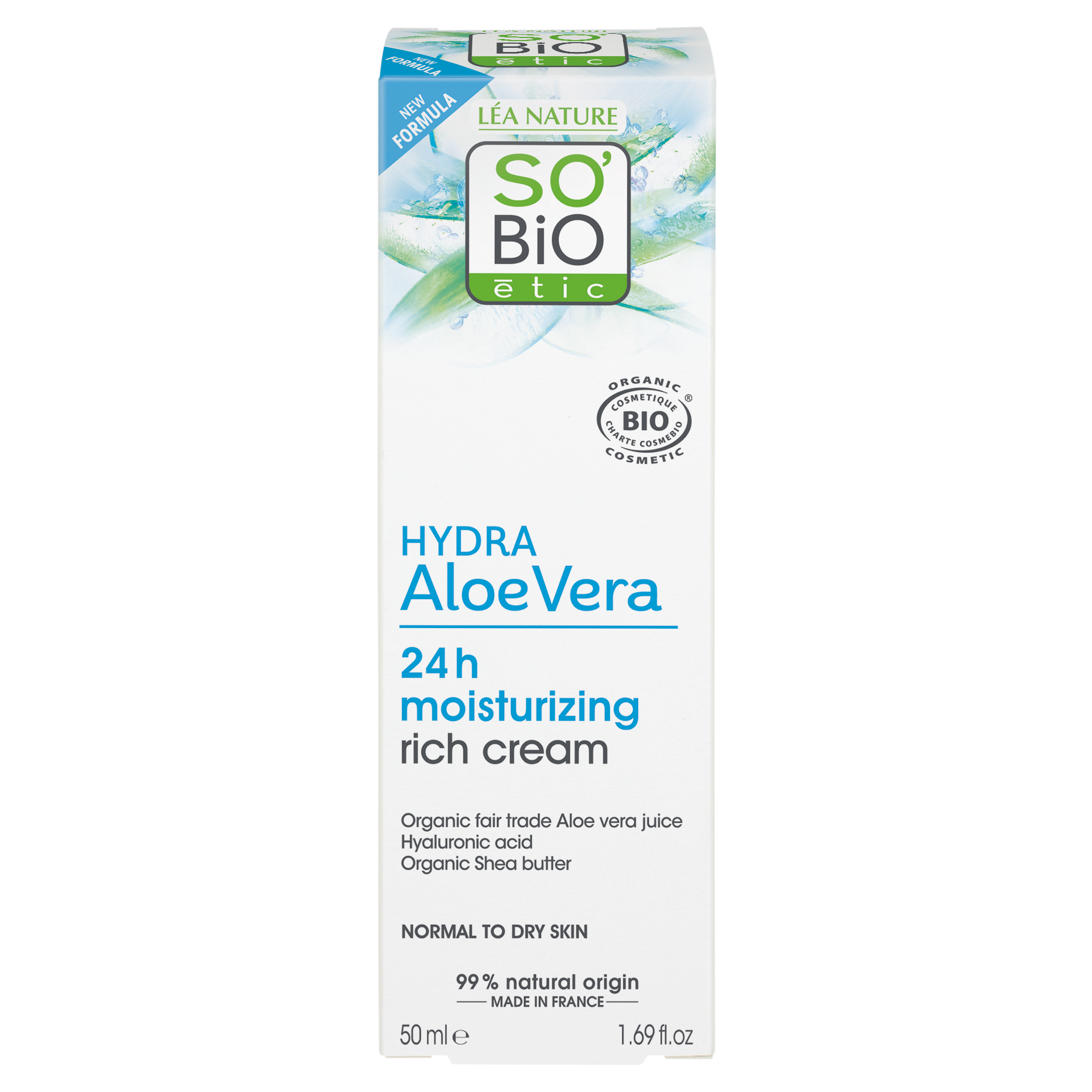 SO’BiO étic Krém bohatě hydratující denní s Aloe vera BIO (50 ml) - s kyselinou hyaluronovou