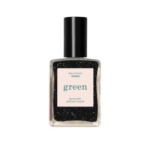 Manucurist Green schnoucí lak na nehty - Sparks (15 ml) - černá barva se stříbrným třpytem