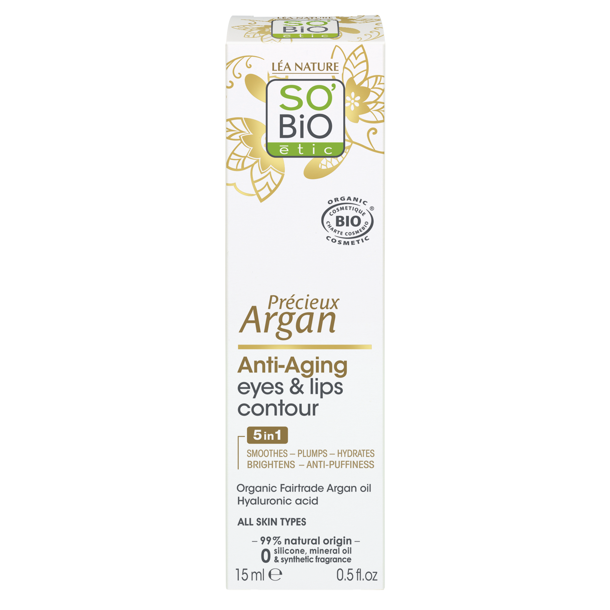 SO’BiO étic Anti-Age Precieux Argan Krém na okolí očí a rtů BIO (15 ml) - ideální pro zralou pleť