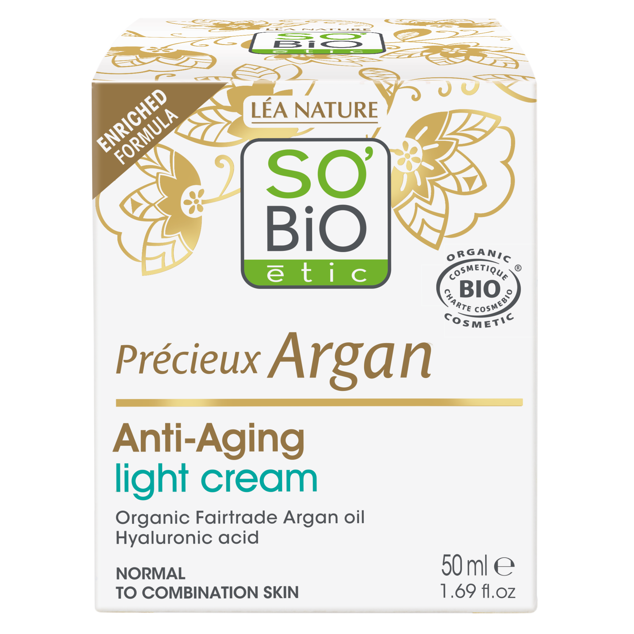 SO’BiO étic Anti-age Precieux Argan Krém denní lehký pro normální až smíšenou pleť BIO (50 ml) - hydratuje a zpevňuje pleť