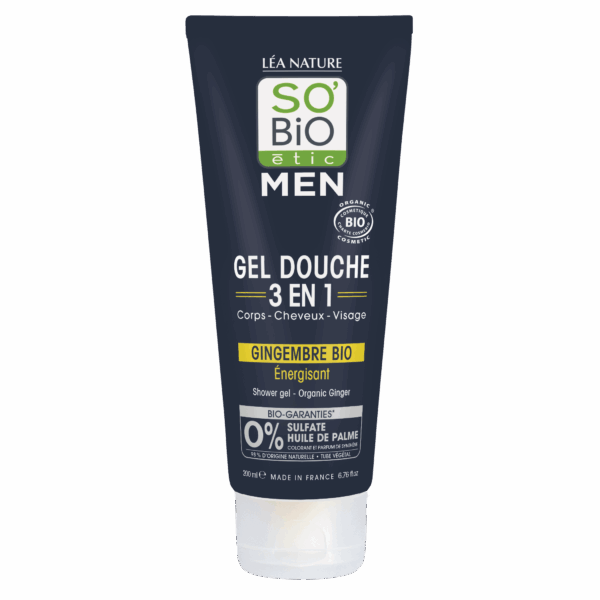 SO’BiO étic Gel sprchový MEN 3v1 - energizující zázvor BIO (200 ml) - na tělo, obličej i vlasy