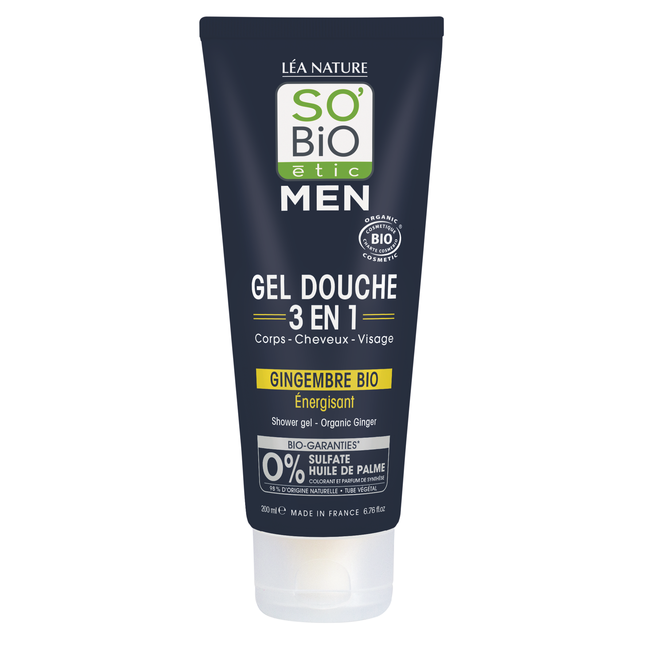 SO’BiO étic Gel sprchový MEN 3v1 - energizující zázvor BIO (200 ml) - na tělo, obličej i vlasy