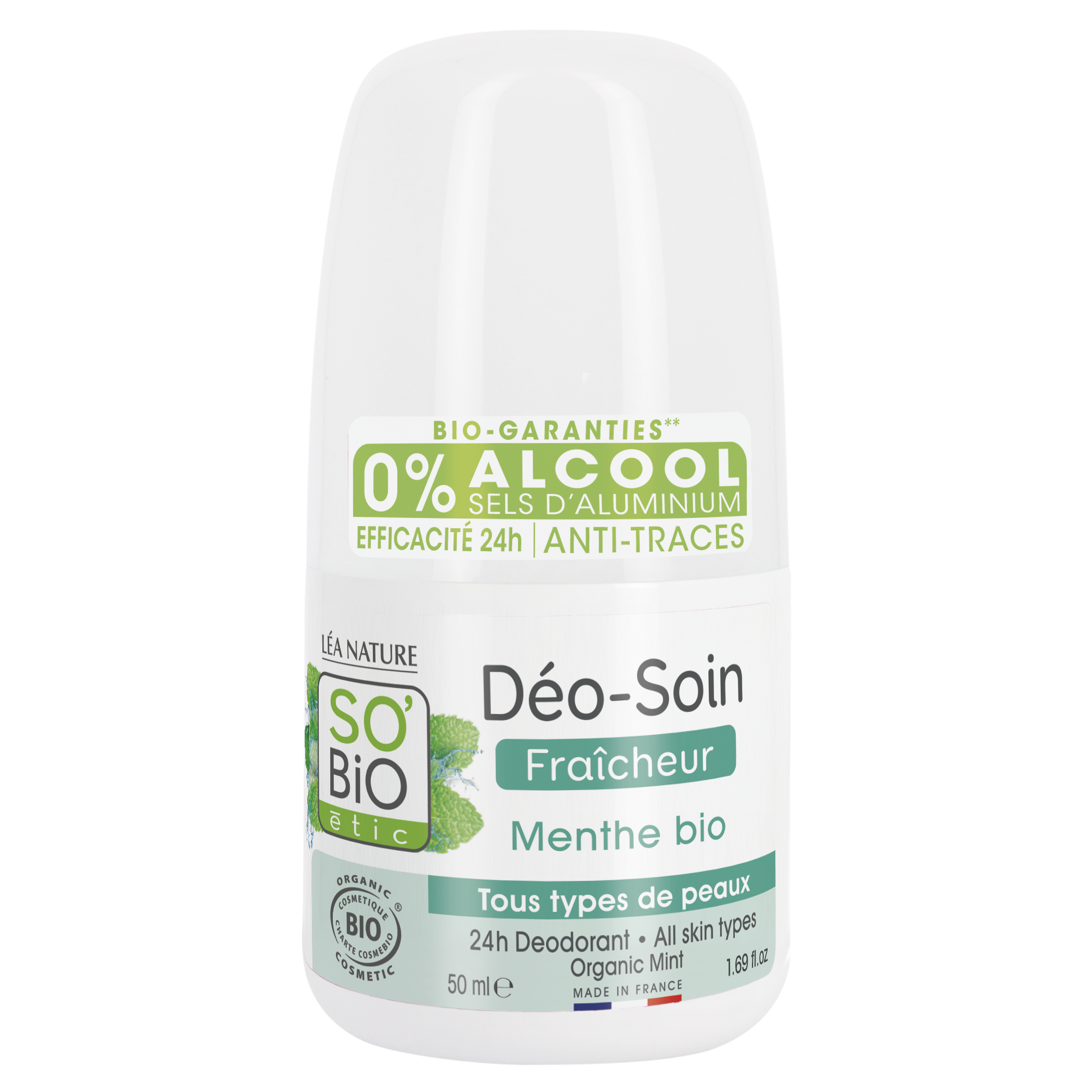 SO’BiO étic Deodorant roll-on 24h osvěžující s mátou BIO (50 ml) - účinný až 24 hodin