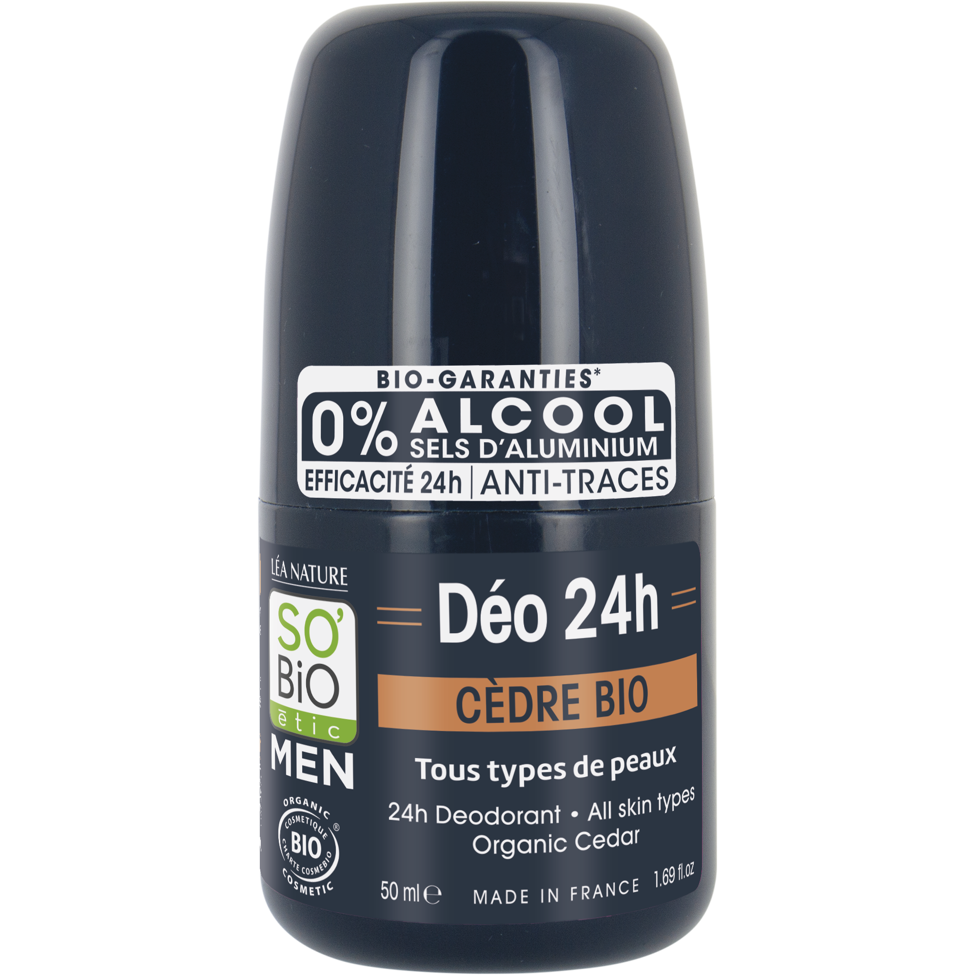 SO’BiO étic Deodorant roll-on 24h MEN - cedr BIO (50 ml) - účinný až 24 hodin