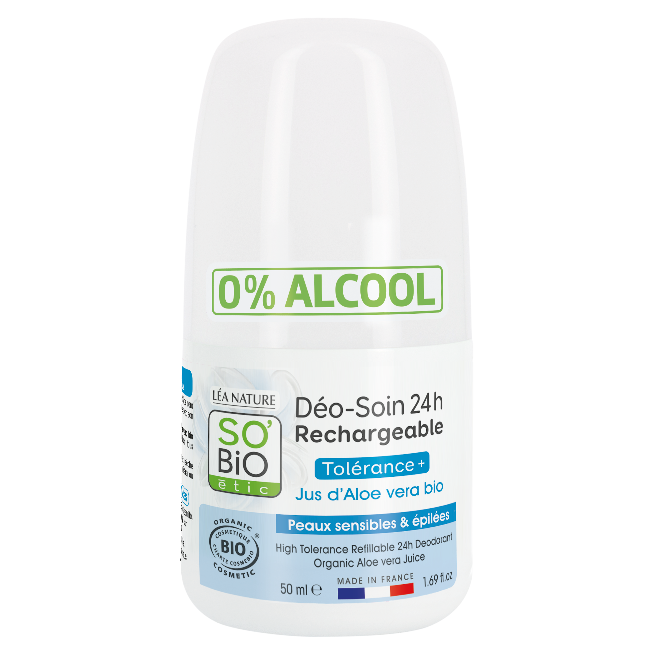 SO’BiO étic Deodorant roll-on 24h - Tolerance+ s Aloe vera BIO (50 ml) - účinný až 24 hodin