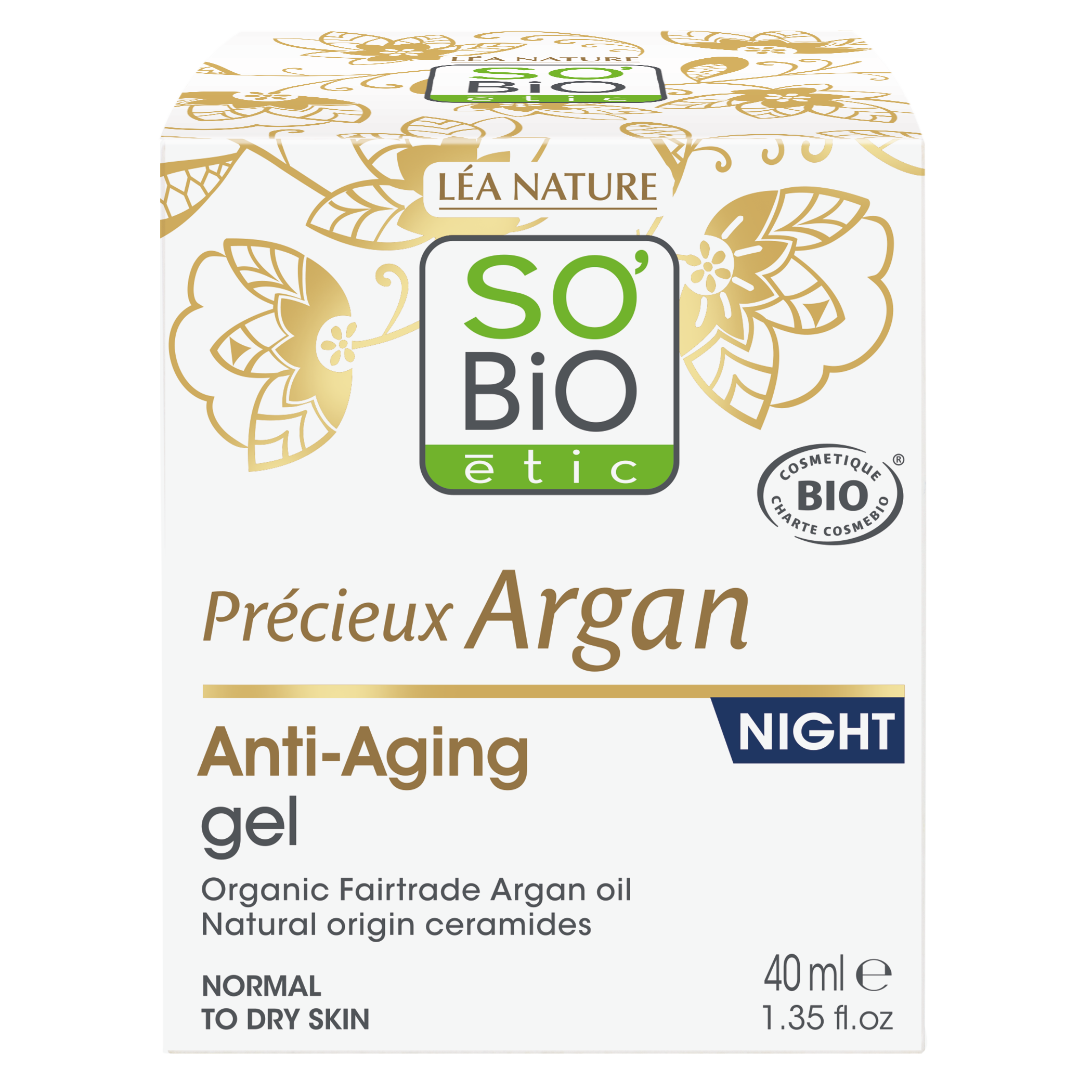 SO’BiO étic Anti-age Precieux Argan Gel noční BIO (50 ml) - regeneruje a vyhlazuje pleť