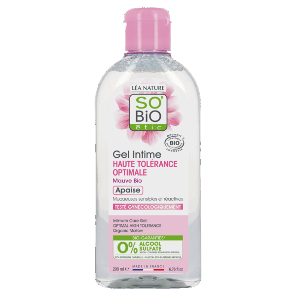 SO’BiO étic Gel mycí pro intimní hygienu hypoalergenní BIO (200 ml) - s výtažkem ze slézu obecného