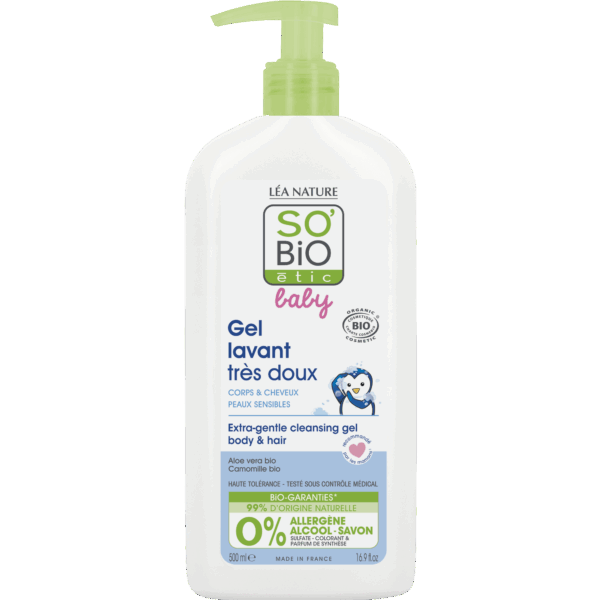 SO’BiO étic BABY Gel mycí pro děti - extra jemný na tělo i vlasy BIO (500 ml) - nepálí v očích