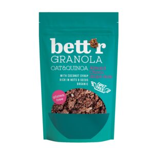 Bett´r Granola s mandlemi a čokoládovými pecičkami bezlepková BIO (300 g) - s kvalitní hořkou čokoládou