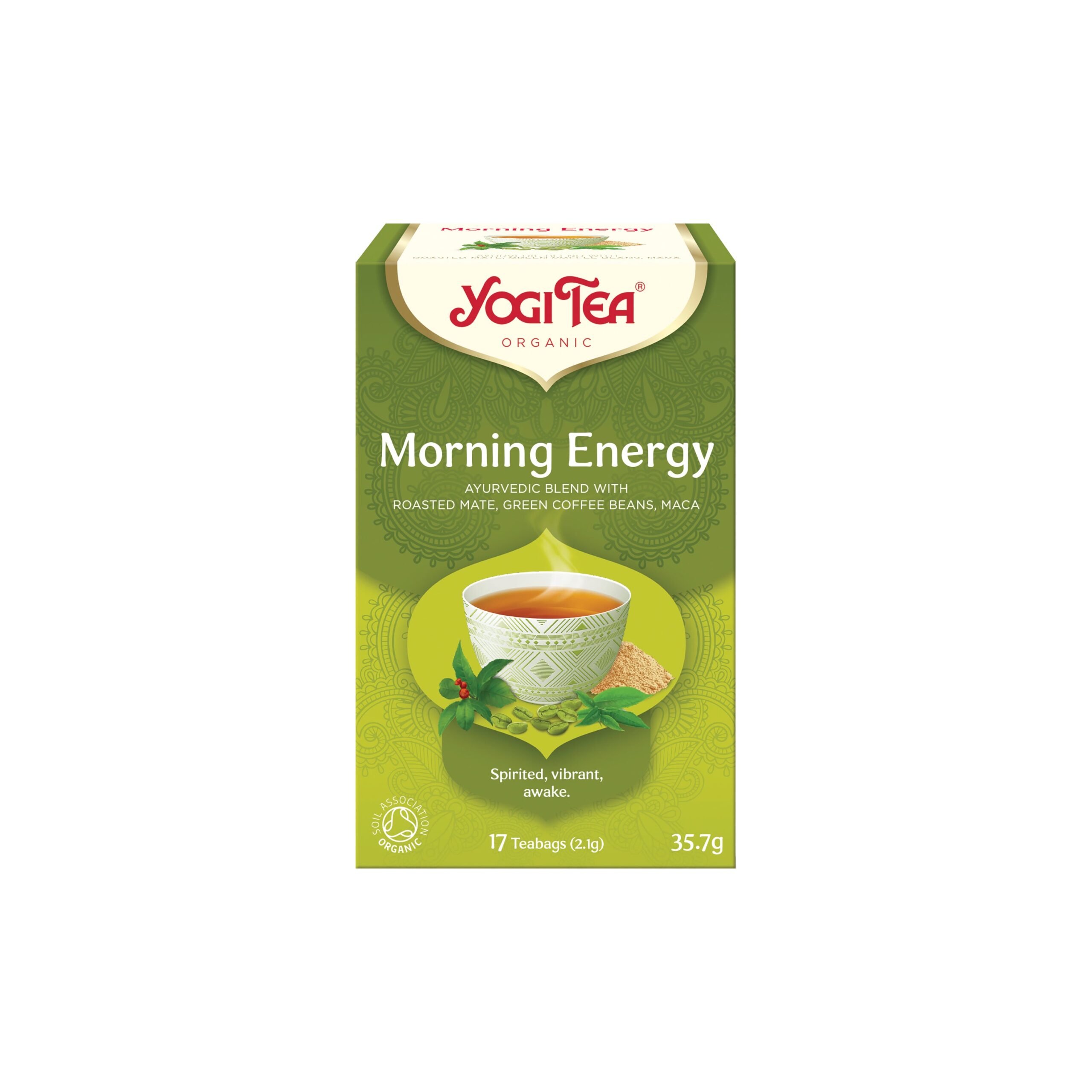 Čaj Ranní energie 17 sáčků 35,7 g BIO   YOGI TEA - spojení maté, zeleného čaje a kávy