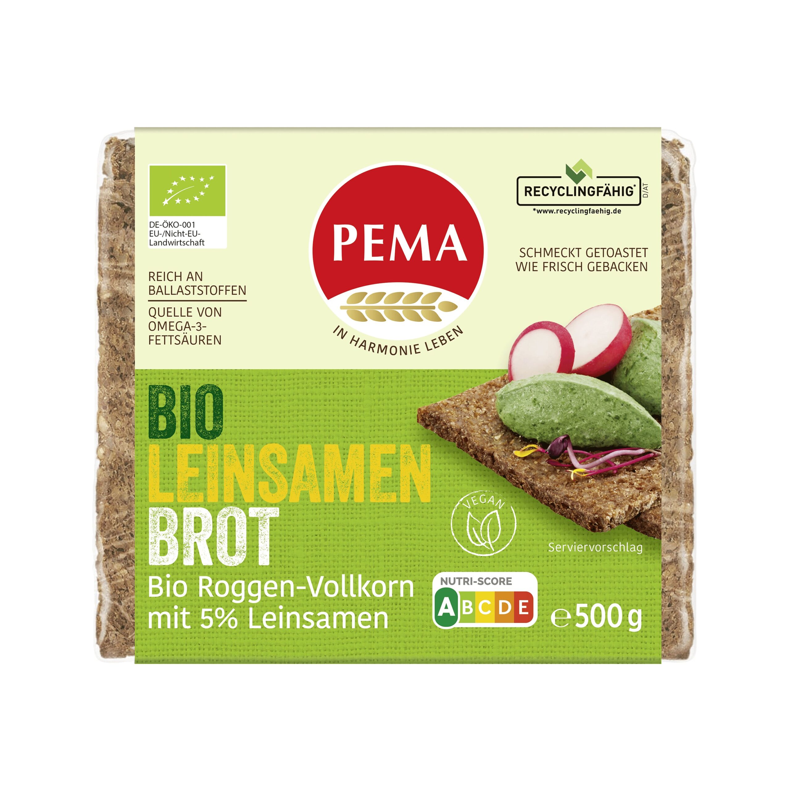 Chléb žitný se lněným semínkem 500 g BIO   PEMA