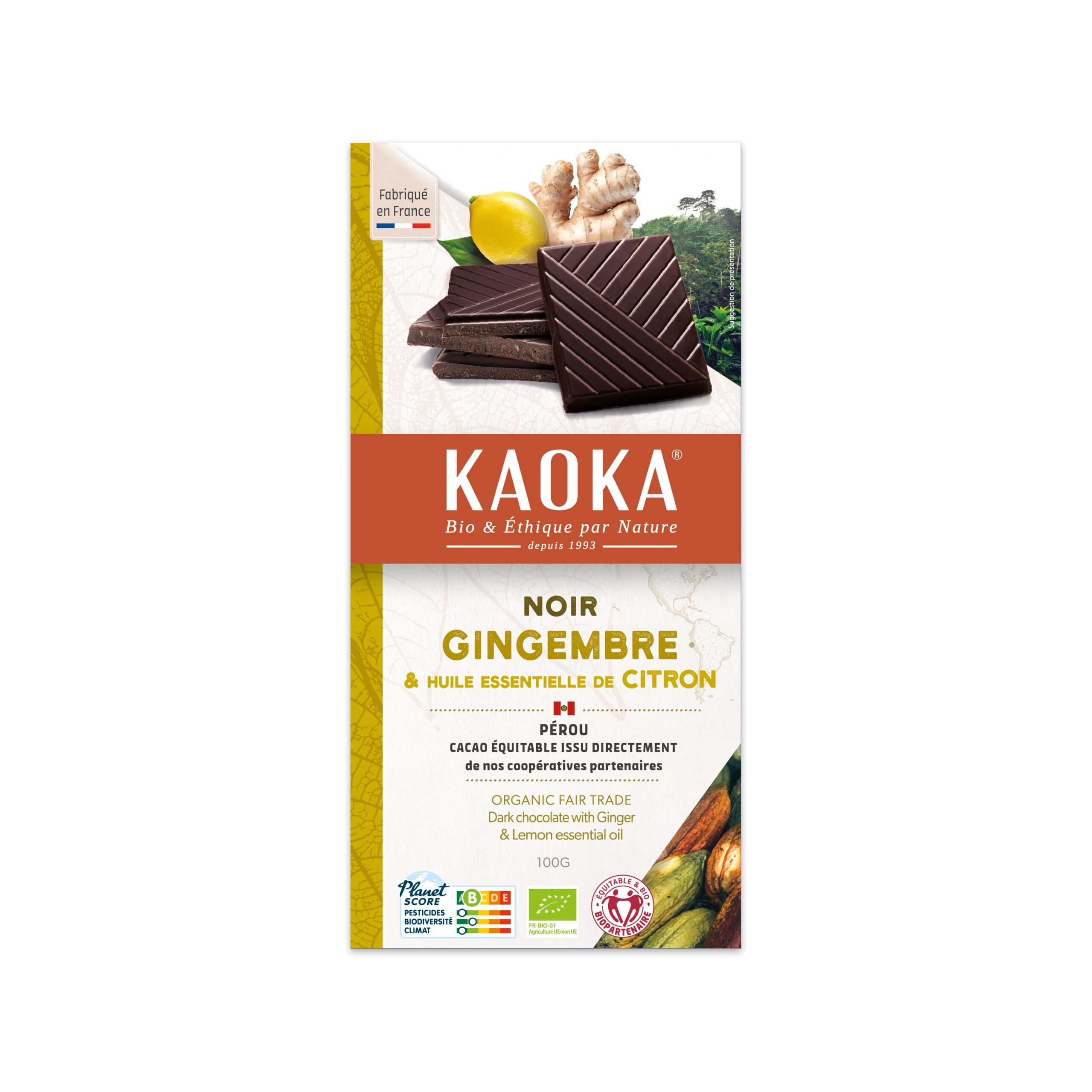 Čokoláda hořká citron se zázvorem 100 g BIO   KAOKA