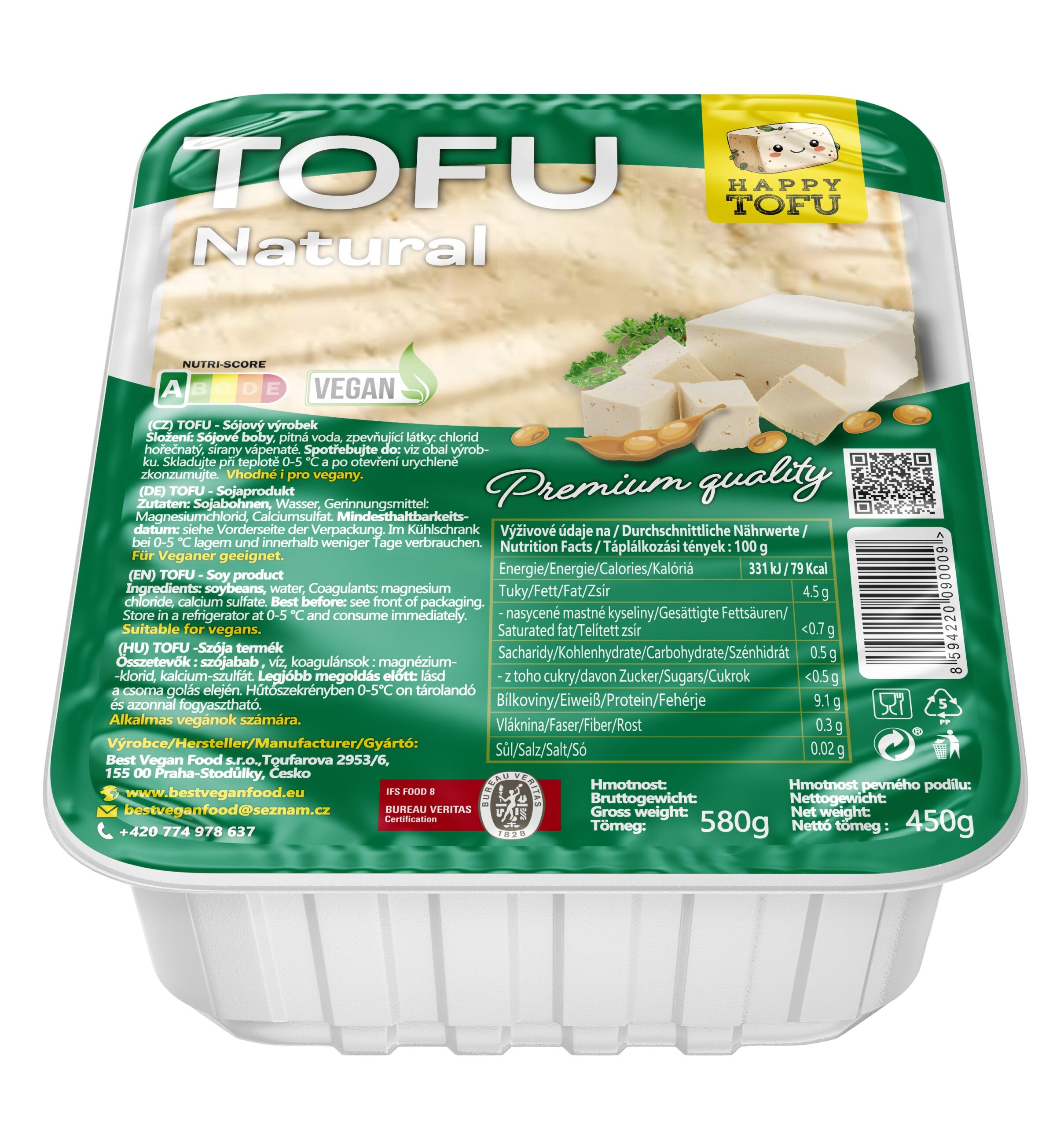 Tofu natural jemné 580 g   BEST VEGAN FOOD