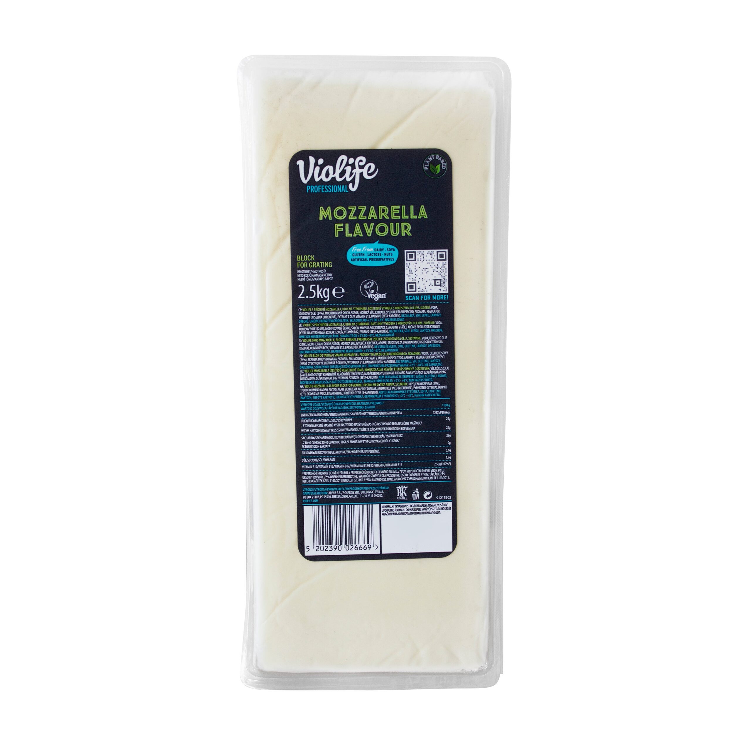 Blok s příchutí mozzarella 2,5 kg   VIOLIFE