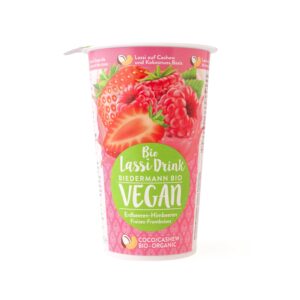 Nápoj lassi s jahodovo-malinovým pyré vegan 230 ml BIO   BIEDERMANN