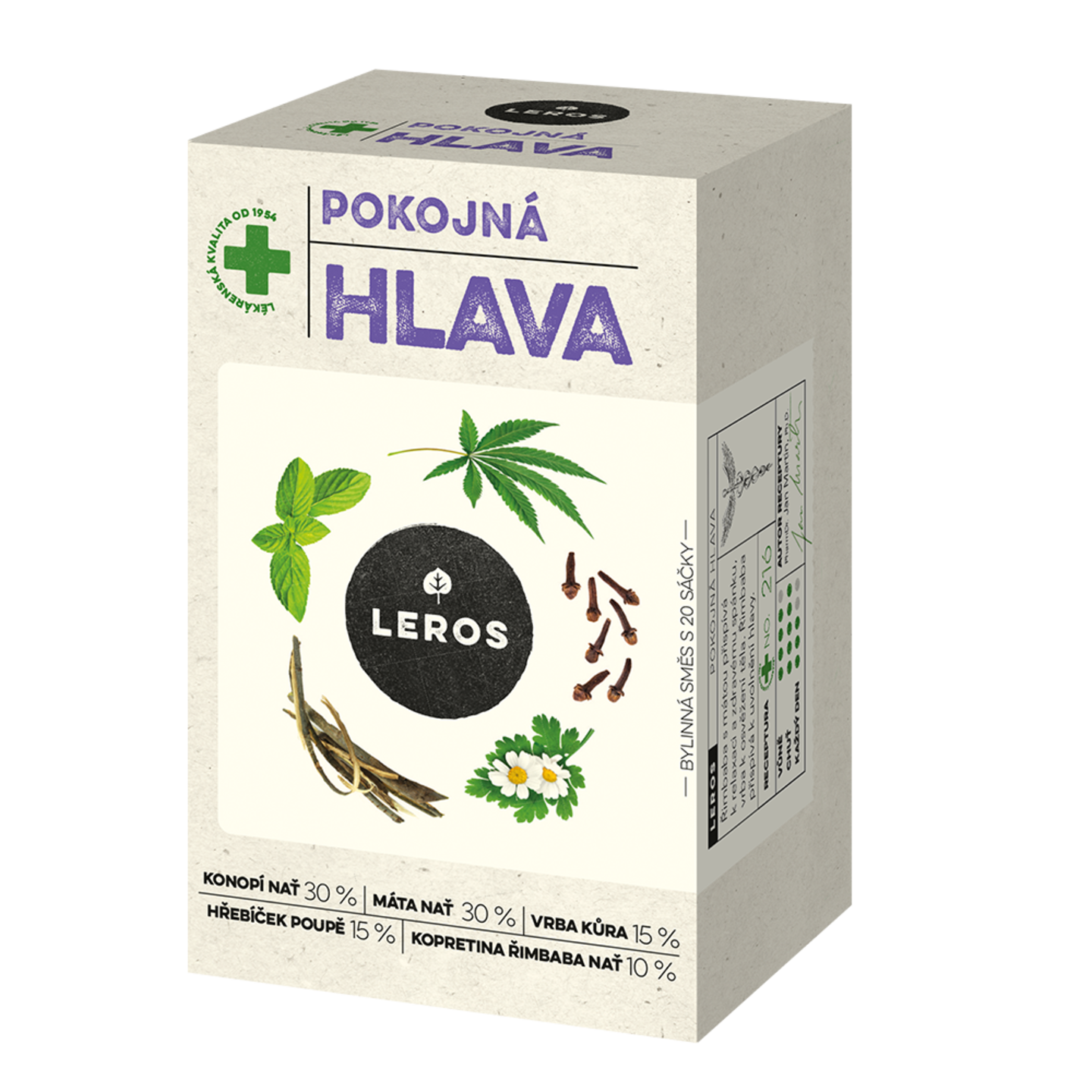 LEROS Bylinný čaj Pokojná hlava - nálev. sáčky (20 x 1,5 g) - zmírňuje tlak na spáncích a čele