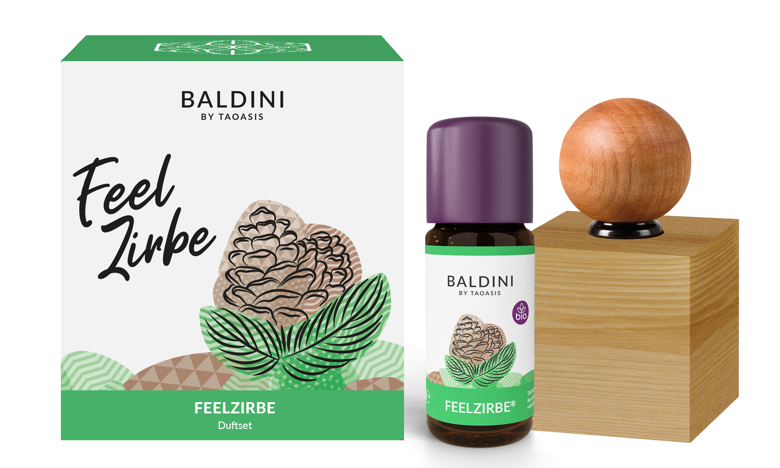 TAOASIS Baldini Aroma set FeelPine BIO (10 ml) - dřevěná dekorace jako difuzér