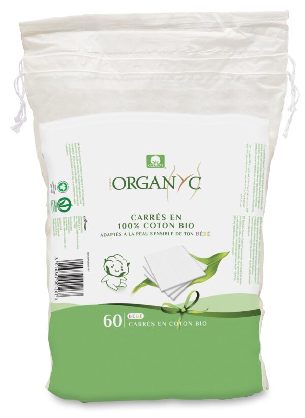 Organyc Dětské čisticí vatové čtverce (60 ks) - 100% z biobavlny - Obrázek 2