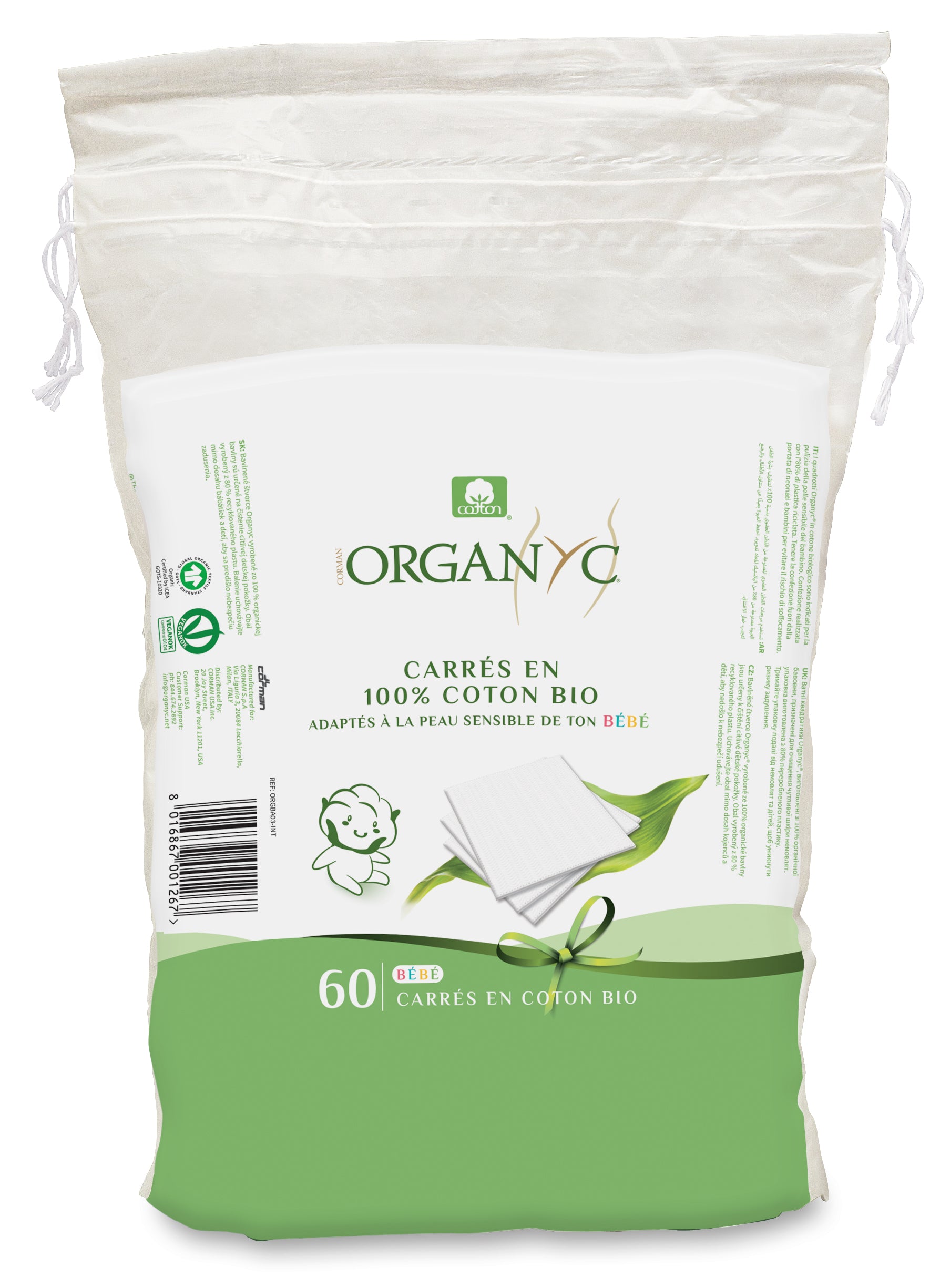 Organyc Dětské čisticí vatové čtverce (60 ks) - 100% z biobavlny - Obrázek 2