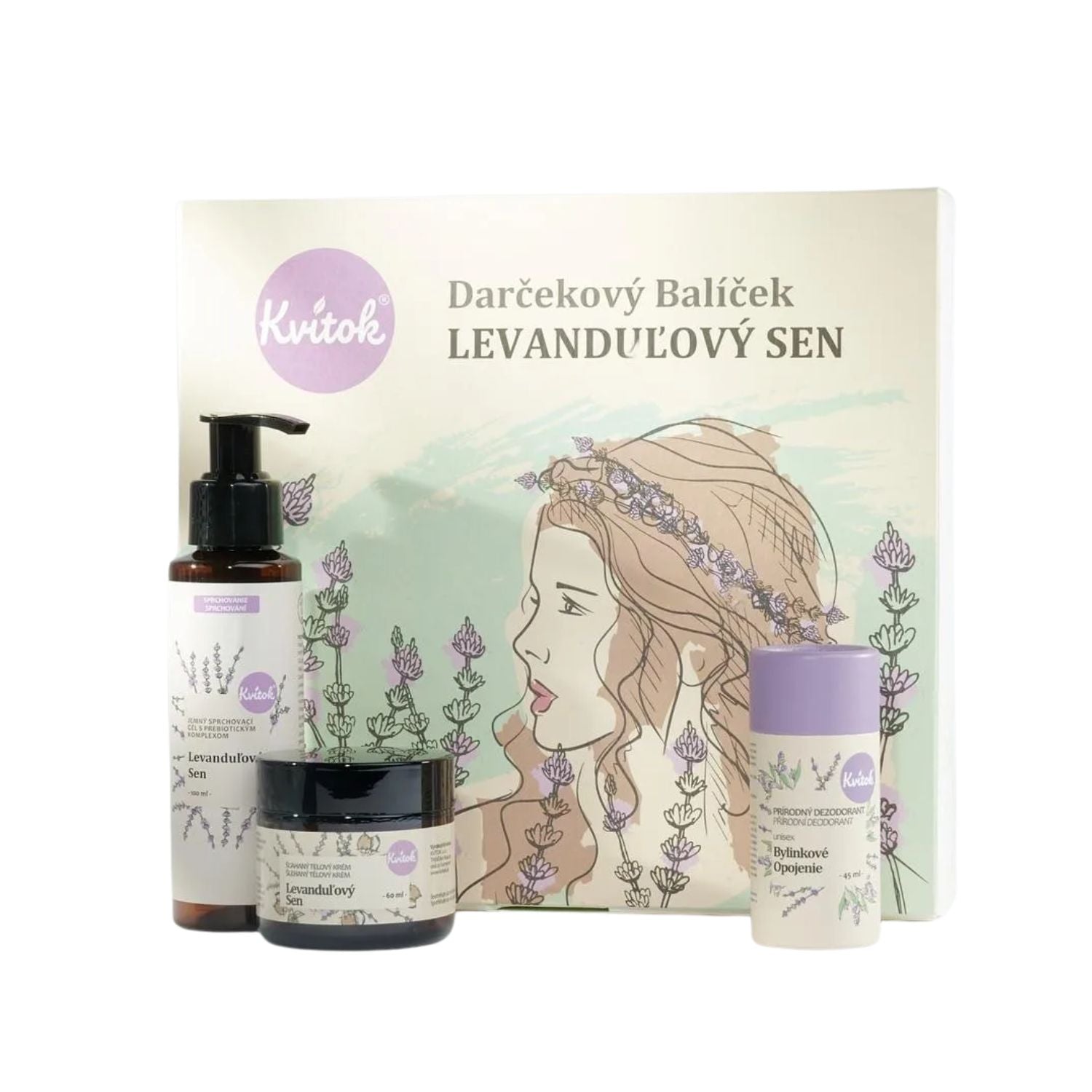 Kvitok Dárkový kosmetický balíček Levandulový sen - sprcháč, deodorant a tělový krém - Obrázek 2
