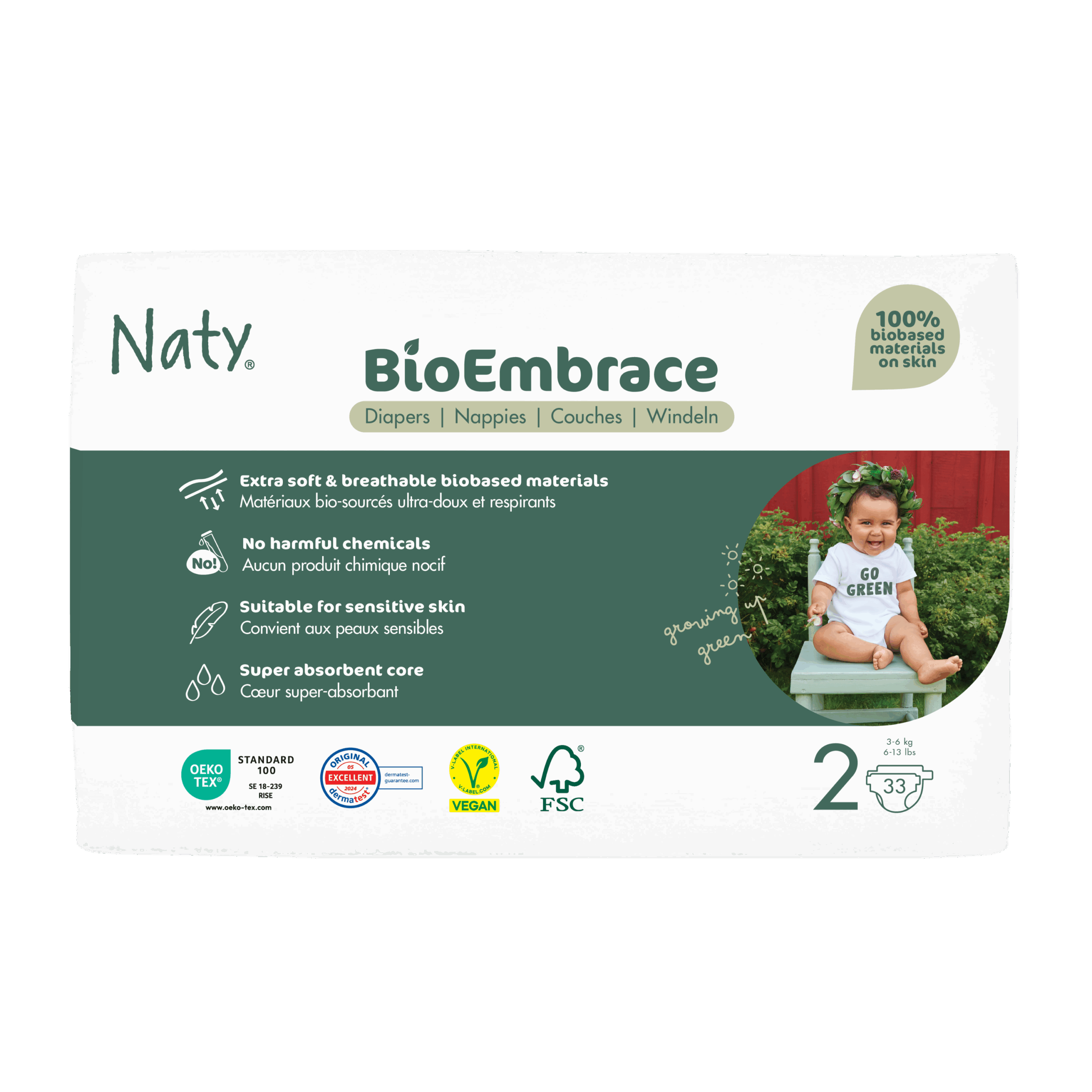 Naty BioEmbrace Ekoplenky Mini - vel. 2 (3 - 6 kg) (33 ks) - s vylepšenou funkčností