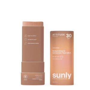 Attitude Tónující opalovací krém v tyčince SPF 30 bez vůně - tvář a rty (20 g) - praktická aplikace, 0% odpadu