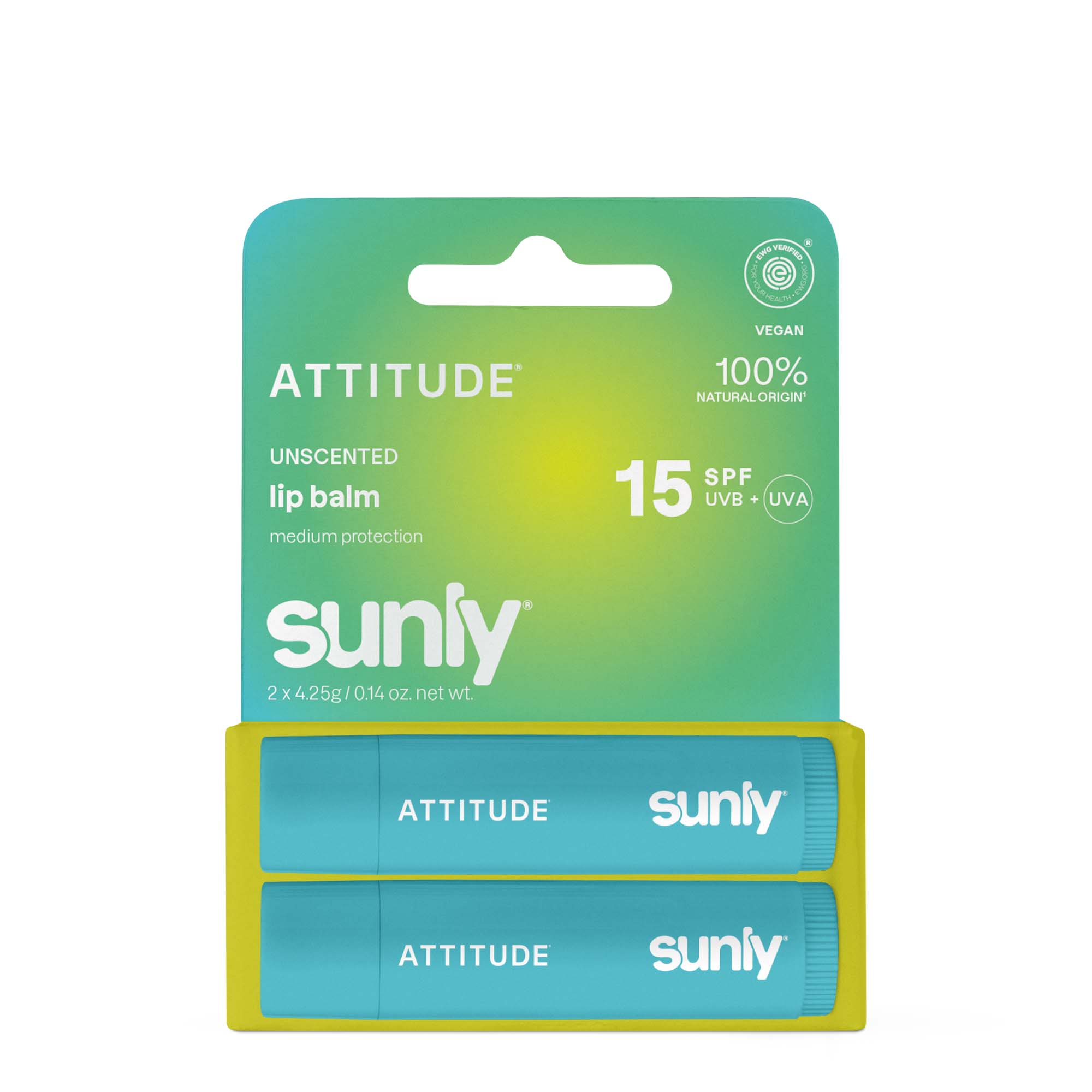 Attitude Balzám na rty SPF 15 bez vůně - duopack (2 x 4,3 g) - s minerálním filtrem