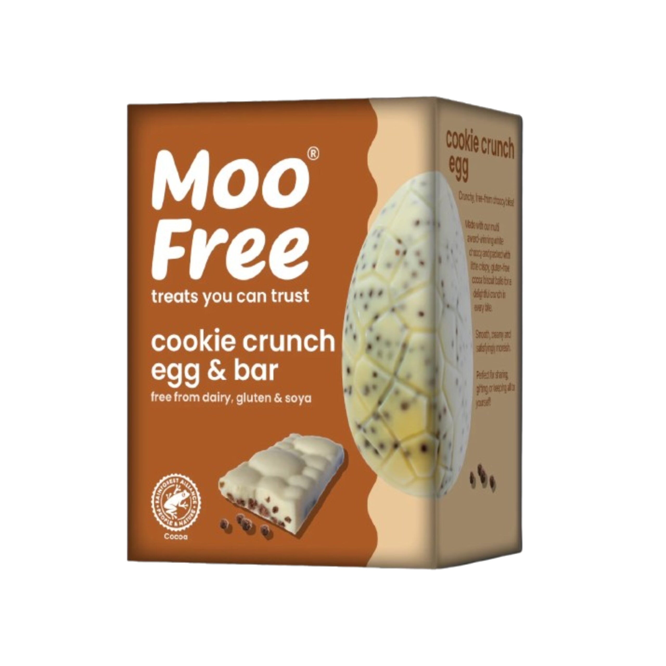 Moo free Vajíčko a tyčinka kakaová bílá s kousky křupavých kakaových sušenek (135 g)