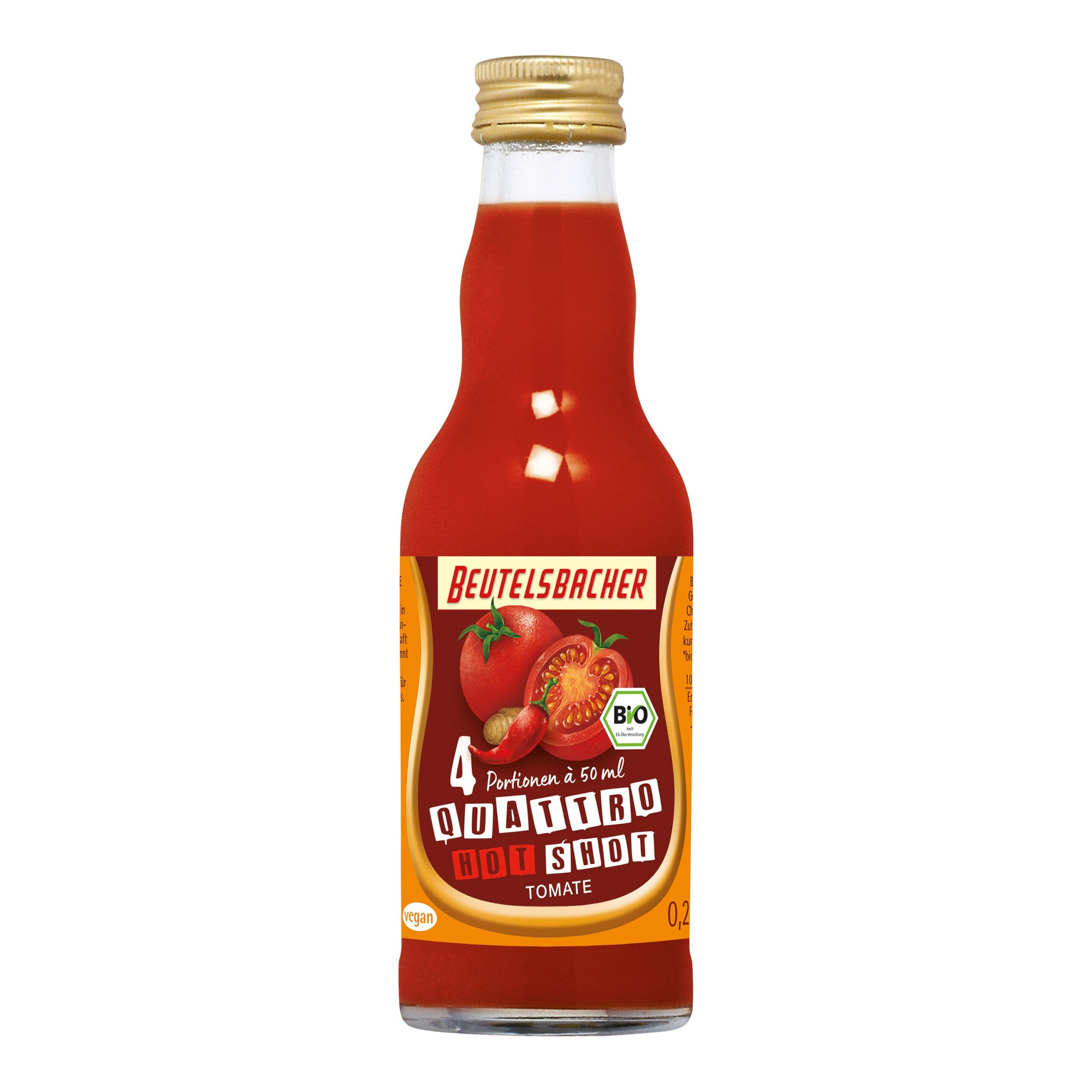Beutelsbacher Šťáva rajčatová s chilli Quattro shot BIO (200 ml) - jako nápoj i do kuchyně