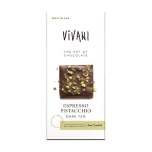Vivani Čokoláda hořká Espresso a pistácie 75% BIO (80 g) - spojení hořkosti a sladkosti špetkou soli